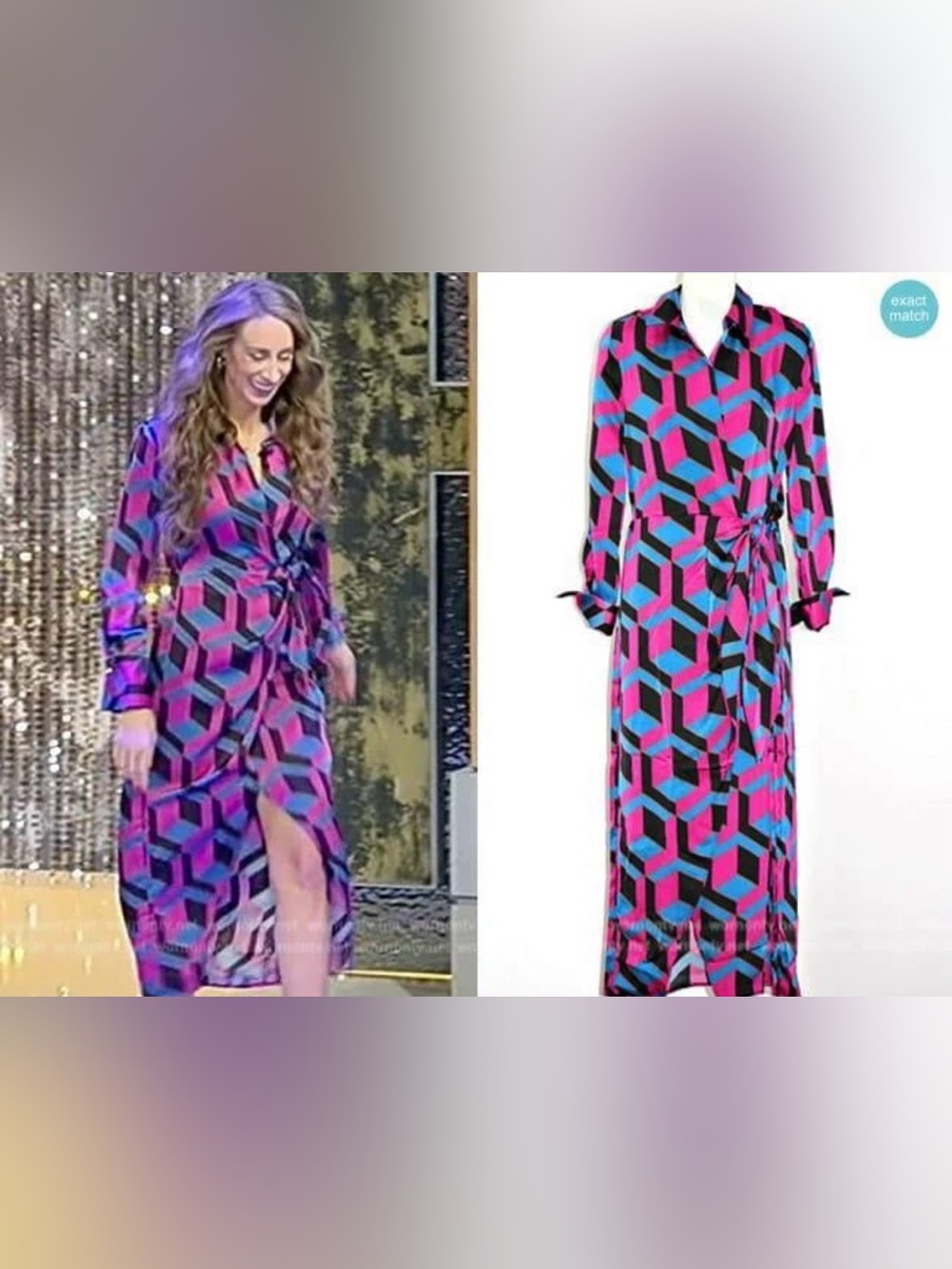 House of Harlow 1960 Pink and Blue Geometric Wrap Maxi Dress